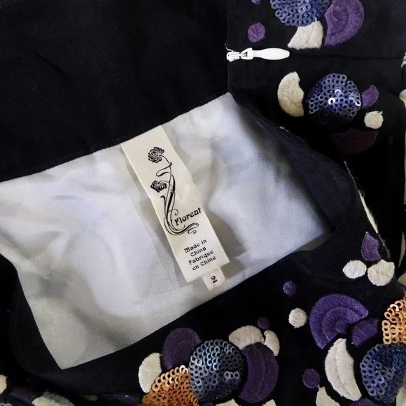 Anthropologie‎ FLOREAT Silk Ocean Mist Embroidered Skirt Sequins Dots Bubbles 2 - Picture 11 of 14